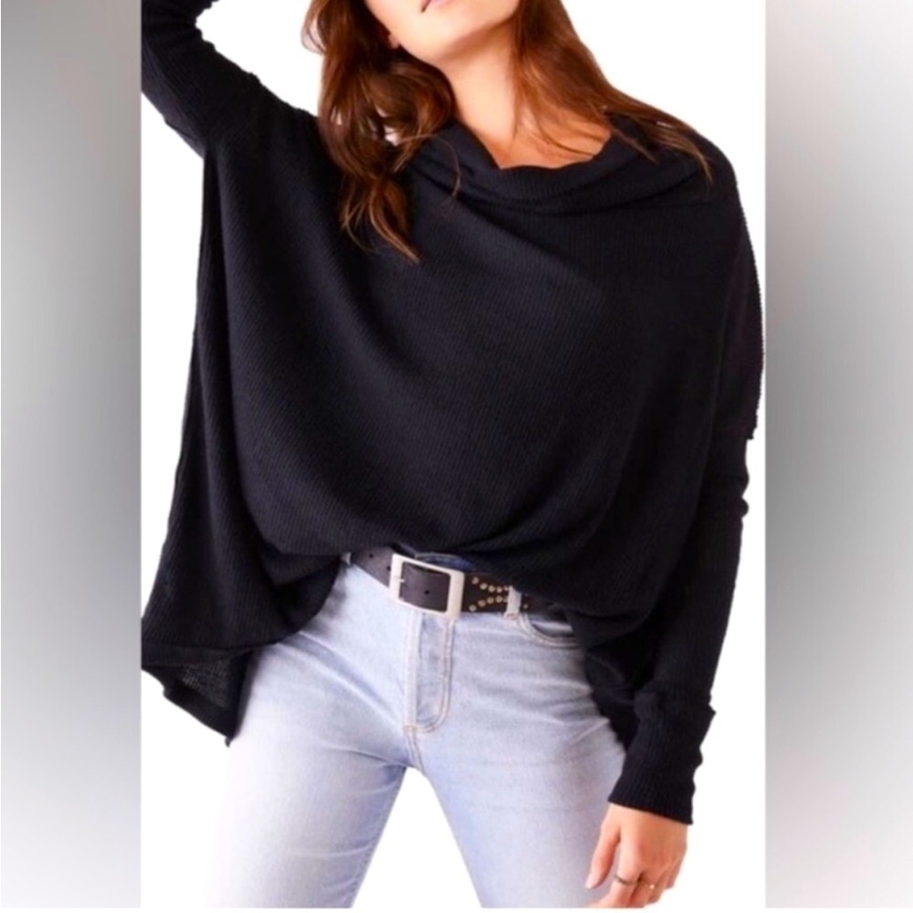 Free People Juicy‎ Long Sleeve Slouchy Turtleneck Shirt Sweater Top Black (NWT)